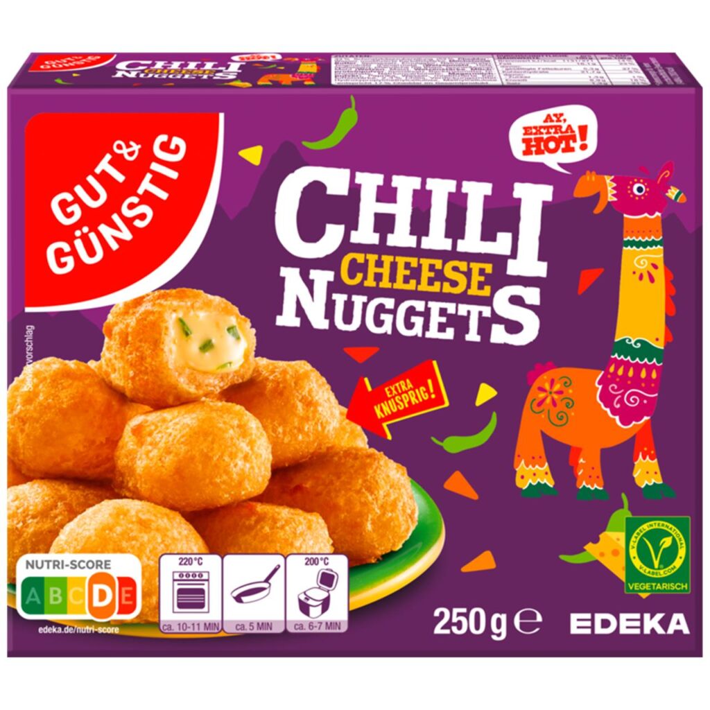 Eine Packung der Chili Cheese Nuggets von Gut&Günstig, die bei Edeka verkauft wurden und für die aktuell eine Rückrufaktion läuft. Eine Packung der Chili Cheese Nuggets von Gut&Günstig, die bei Edeka verkauft wurden und für die aktuell eine Rückrufaktion läuft.