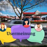Ein Auto fährt über die Herner Straße in Recklinghausen in Fahrtrichtung Süd. Im Hintergrund sind rot-weiße Leitschwellen zu erkennen, die die Stadt Recklinghausen installiert hat.