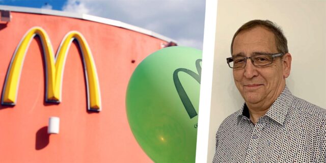 Montage zeigt links eine McDonald’s-Filiale und rechts Axel Heimsath von der Arbeitsgemeinschaft für Arbeit (AfA) der SPD Waltrop.