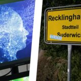 Eine Collage aus Computer und Stadtschild Recklinghausen.