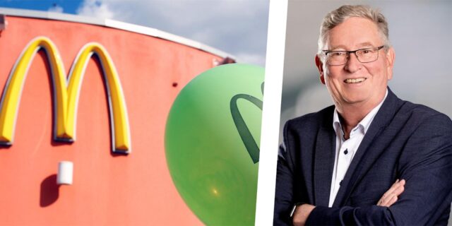 Montage zeigt links ein Symbolbild eines McDonald’s-Gebäudes und rechts den CDU-Bürgermeisterkandidaten Christian Hoppe aus Waltrop.