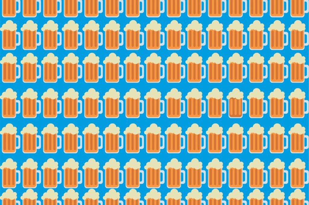 Suchbild mit Bierkrügen zum Tag des Bieres Suchbild mit Bierkrügen zum Tag des Bieres