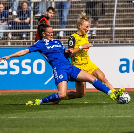 Die Spielerinnen von Borussia Dortmund jubeln ausgelassen.