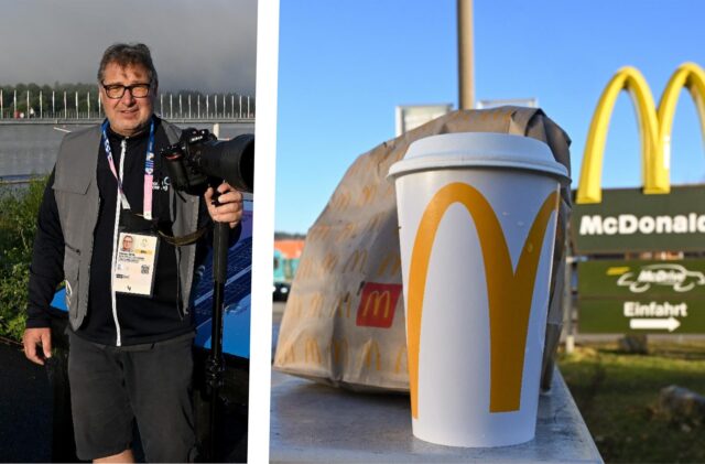 Detlev Seyb und ein Becher von McDonald’s.