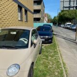 Autos parken auf einem Grünstreifen an der Westerholter Straße in Herten.