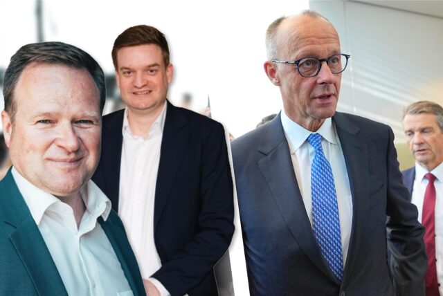 Der designierte Bundeskanzler Friedrich Merz (CDU) nach der Kanzlerwahl-Klatsche im ersten Wahlgang am Dienstag in Berlin: Frank Schwabe (SPD), der Parlamentarischer Staatssekretär im Ministerium für Verbraucherschutz werden soll, und Michael Breilmann (CDU), der noch auf ein Nachrücker-Mandat im Bundestag hofft, äußerten sich am selben Tag.