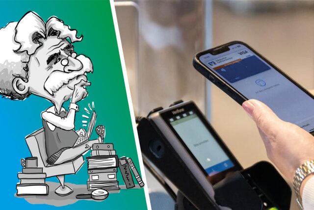 Jemand bezahlt mit einem Smartphone.