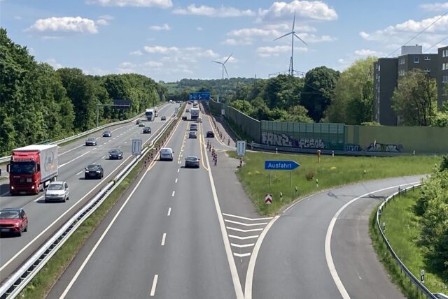 Blick von der Rappaportstraße auf die Anschlussstelle Marl-Zentrum an der Autobahn 52.