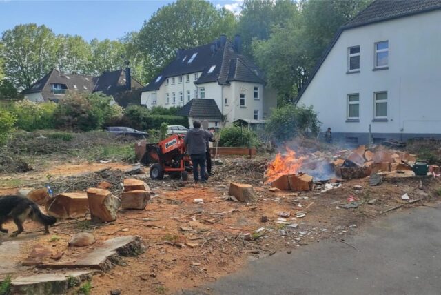 Brennendes Baumholz auf einem Grundstück an der Marschallstraße.