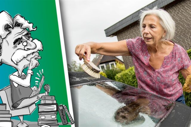 Frau wäscht ihr Auto.