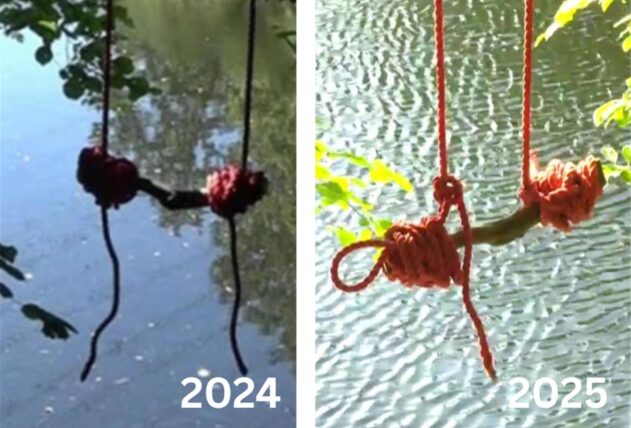 Im Bild sieht man die Fotos der Schaukel im Jahr 2024 (links) und 2025 (rechts).