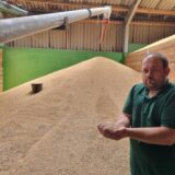 Landwirt Martin Aulke steht in seiner Getreide-Lagerhalle und hält Getreidekörner in seinen Händen.