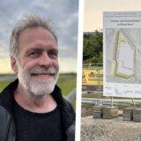 Bildkombo: links Heinz Aarsen, rechts Bauschild des Industriegebiets Im Dicken Dören in Waltrop.