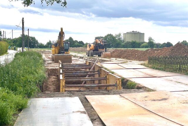 Baustelle in der Nähe des alten Wasserturms am Ostcharweg in Recklinghausen.