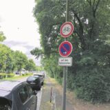 Das Schild „Radfahren verboten“ an der Dortmunder Straße in Waltrop-Ost.