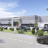 Animation einer geplanten zentralen Halle des Prologis-Logistikparks in Dortmund.