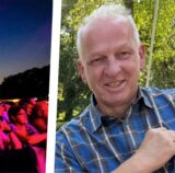 Montage zeigt links das Publikum des Waltroper Parkfest bei Nacht, rechts Marco Patruno vom Leitungsteam des Parkfests.