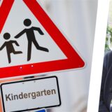Montage mit dem Schild Achtung Kindergarten und Heinz Briefs.