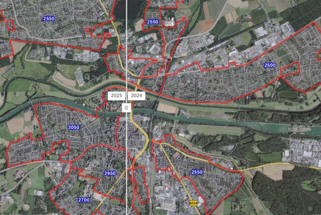 Eine Karte zeigt die Immobilienrichtwerte in Dorsten an.