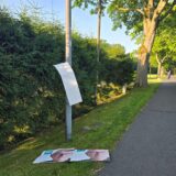 Abgerissene Wahlplakate von Fred Toplak liegen in Herten-Scherlebeck am Boden.
