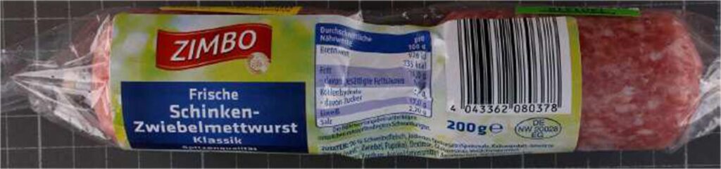 Eine Packung der Zwiebelmettwurst von Zimbo, für die es eine Rückrufaktion gibt. Eine Packung der Zwiebelmettwurst von Zimbo, für die es eine Rückrufaktion gibt.