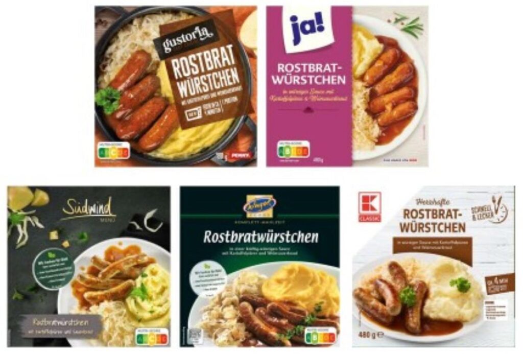 Verpackungen der fünf Fertiggerichte, für die es eine Rückrufaktion gibt. Verpackungen der fünf Fertiggerichte, für die es eine Rückrufaktion gibt.