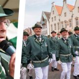 Links ein Porträt von Frank Leopold, rechts marschierende Schützen.