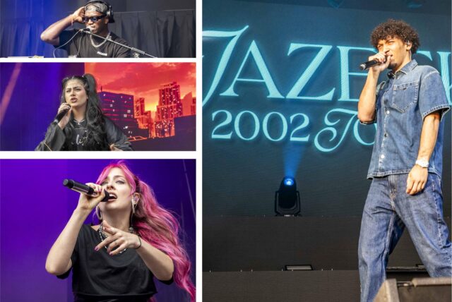 Jazeek, Lune, Dujea und Frizzo auf der Bühne beim Sunset Beach Festival in Haltern am See am 27.6.2025 (Montage).