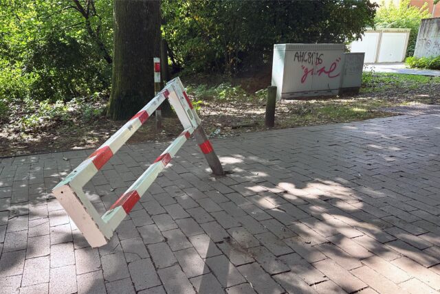 Einen Absperrpoller rammte ein schwarzer Kleinwagen am Sonntagmorgen auf dem Napoleonsweg in Wulfen-Barkenberg.