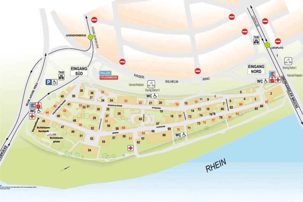 Rheinkirmes Düsseldorf 2025: Der Lageplan zeigt Fahrgeschäfte, Imbissbuden, Toiletten, Eingänge, Haltestellen und mehr. Rheinkirmes Düsseldorf 2025: Der Lageplan zeigt Fahrgeschäfte, Imbissbuden, Toiletten, Eingänge, Haltestellen und mehr.