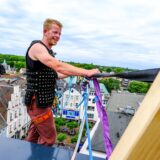 Gleich geht es aufs Seil: Dennis Haasler auf dem Dach des MarktQuartiers.