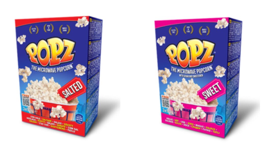 Bild der Produktverpackung der vom Rückruf betroffenen Popcorn-Sorten. Bild der Produktverpackung der vom Rückruf betroffenen Popcorn-Sorten.