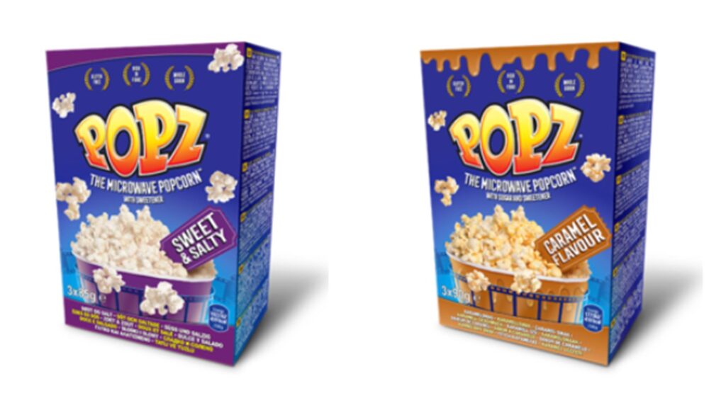 Bild der Produktverpackung der vom Rückruf betroffenen Popcorn-Sorten. Bild der Produktverpackung der vom Rückruf betroffenen Popcorn-Sorten.