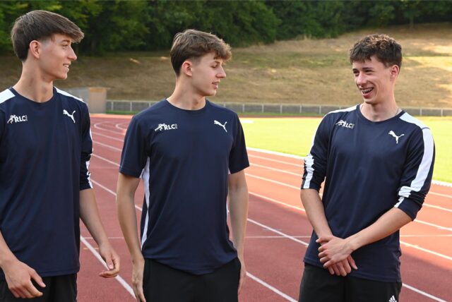 Optimistisch vor der DM: Jonathan Perner, Fabian Straberg und Patrizio Paschek (v.l.) sind vor ihren Starts in Wattenscheid gut gelaunt.