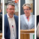 Vier Bürgermeisterkandidaten für Marl (von links): Werner Arndt (SPD), Thomas Terhorst (CDU), Beate Kühnhenrich (Grüne) und Michael Weiß (AfD).