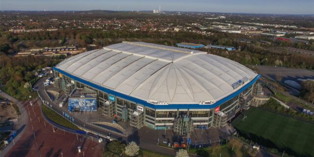 11.04.2020, Fussball, Saison 2019/2020, Luftaufnahmen von der Veltins Arena und Vereinsgelände des FC Schalke 04,